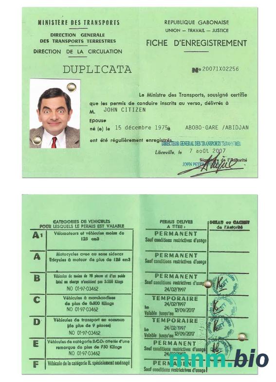Szablon prawa jazdy GABON w formacie PSD, ze wszystkimi czcionkami